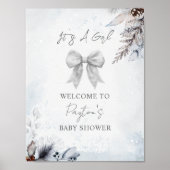 Floral Bow Winter Girl Baby shower Welkom Poster (Voorkant)