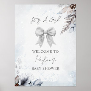 Floral Bow Winter Girl Baby shower Welkom Poster