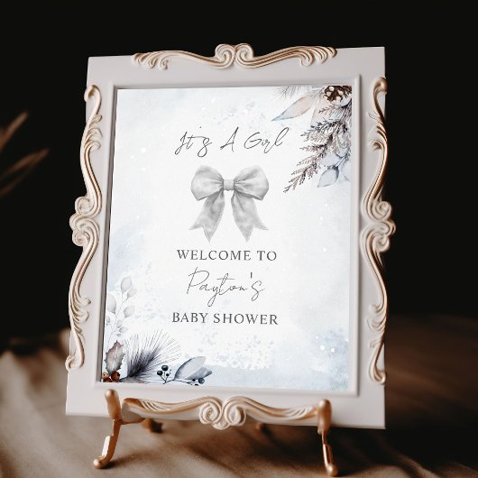 Floral Bow Winter Girl Baby shower Welkom Poster