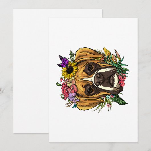 Floral Boxer Dog Botanische Plant Vloer Pet Boxer Feestdagenkaart (Voorkant / Achterkant)