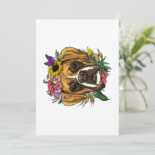 Floral Boxer Dog Botanische Plant Vloer Pet Boxer Feestdagenkaart (Staand voorkant)