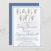 Floral Boy Baby Shower Invitation Kaart (Voorkant / Achterkant)