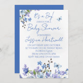 Floral Boy Baby Shower Invitation Kaart (Voorkant / Achterkant)