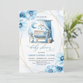 Floral Boy baby shower uitnodiging met baby wieg (Staand voorkant)