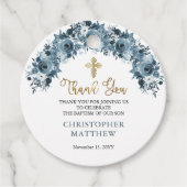 Floral Boy Baptisme Blue Gold Waterverf Bedankjes Labels (Voorkant)