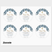 Floral Boy Baptisme Blue Gold Waterverf Ronde Sticker (Vel)
