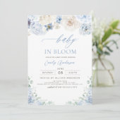 Floral Boy Blue Baby in Bloom Baby shower Kaart (Staand voorkant)