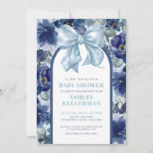Floral Boy Blue Bow Baby shower Kaart (Voorkant)
