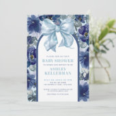 Floral Boy Blue Bow Baby shower Kaart (Staand voorkant)