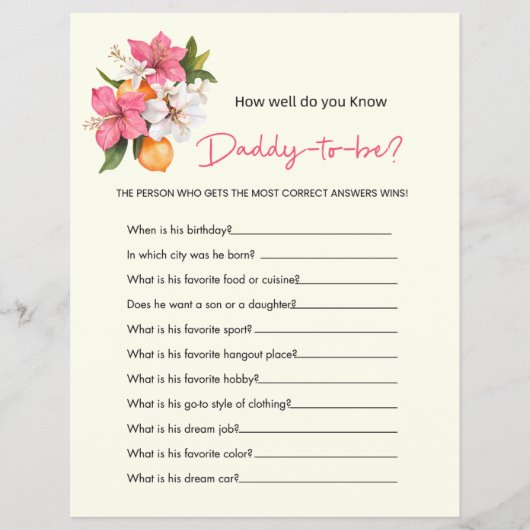 Floral Boy Girl Old Wives Tales Baby Shower Games Flyer (Voorkant)
