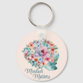 Floral Brain Positive Mindset Quote Inspirerend Sleutelhanger (Voorkant)
