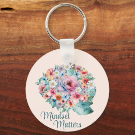 Floral Brain Positive Mindset Quote Inspirerend Sleutelhanger