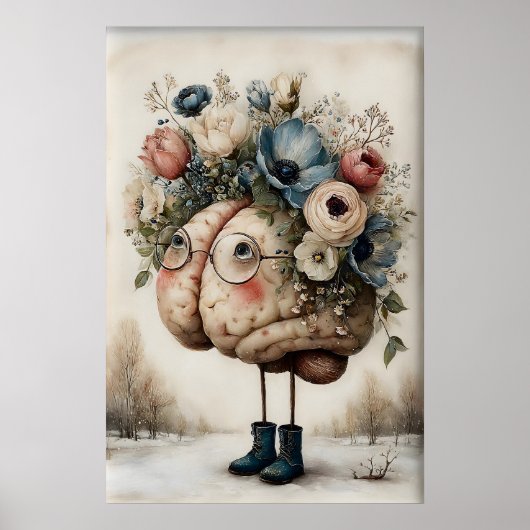 Floral Brain Print, Botanical Brain Illustration Poster (Voorkant)