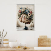 Floral Brain Print, Botanical Brain Illustration Poster (Keuken)
