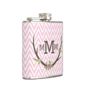 Floral Branch Pink Chevron Pattern Monogram Heupfles (Rechts)