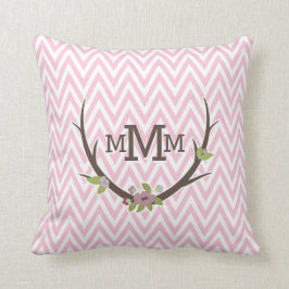 Floral Branch Pink Chevron Pattern Monogram Kussen