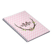 Floral Branch Pink Chevron Pattern Monogram Notitieboek (Rechterzijde)