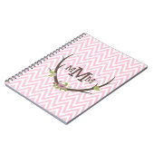 Floral Branch Pink Chevron Pattern Monogram Notitieboek (Linkerzijde)
