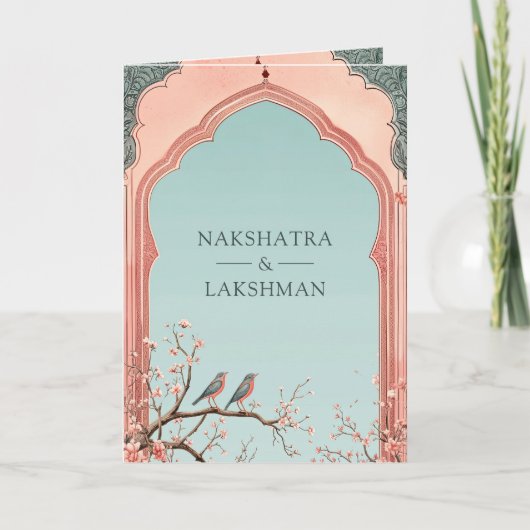 Floral Branch Romantische Vogels Indiase bruiloft  (Voorkant)