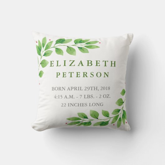 Floral Branches Baby Birth Announcement Pillow Kussen (Voorkant)