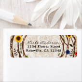 Floral Branches Burlap & Lace Adresetiketten Etiket (Insitu)