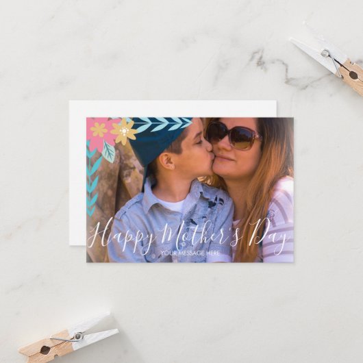 Floral Branches Greenery Happy Moederdag Kaart (Voorkant / Achterkant in situ)