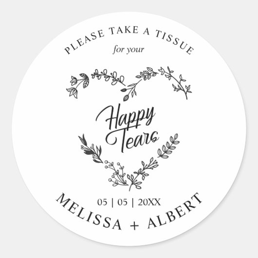 Floral & Branches Heart Happy Tears Wedding Quote Ronde Sticker (Voorkant)