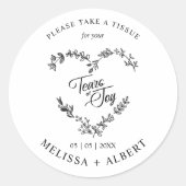 Floral & Branches Heart Tears of Joy Wedding Quote Ronde Sticker (Voorkant)