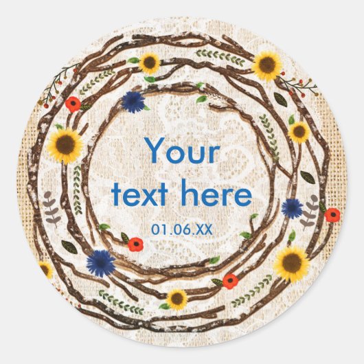 Floral Branches Rustic Burlap & Lace Stickers (Voorkant)