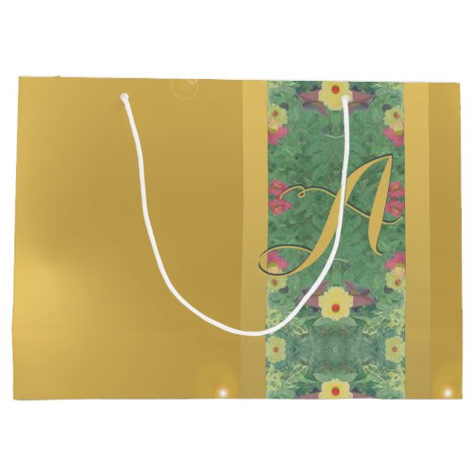 Floral Brass-like Monogram Gift Bag Groot Cadeauzakje (Achterkant)