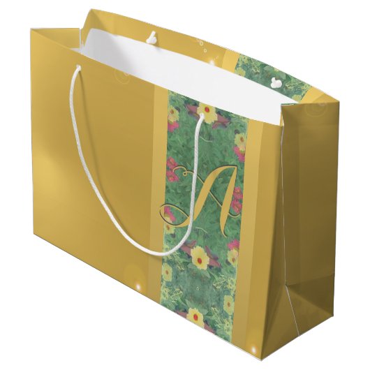 Floral Brass-like Monogram Gift Bag Groot Cadeauzakje (Achterkant Gekanteld)