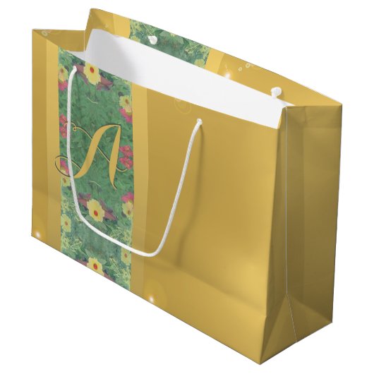 Floral Brass-like Monogram Gift Bag Groot Cadeauzakje (Voorkant Gekanteld)