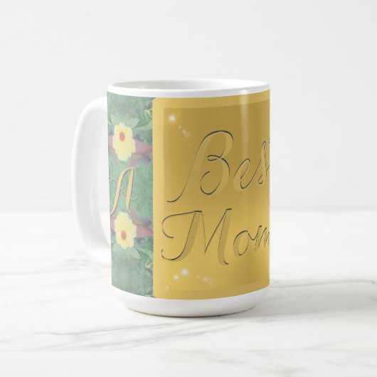 Floral Brass-like Monogram Mok "Beste mama" (Voorkant links)