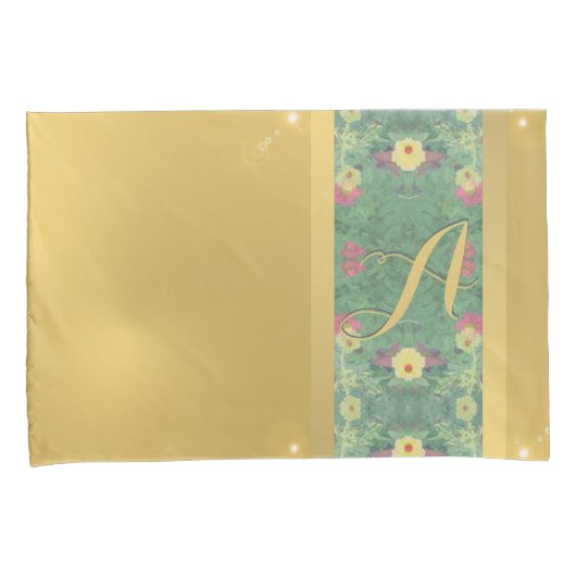 Floral Brass-like Monogram Pillowcase Kussensloop (Voorkant-Rechts)