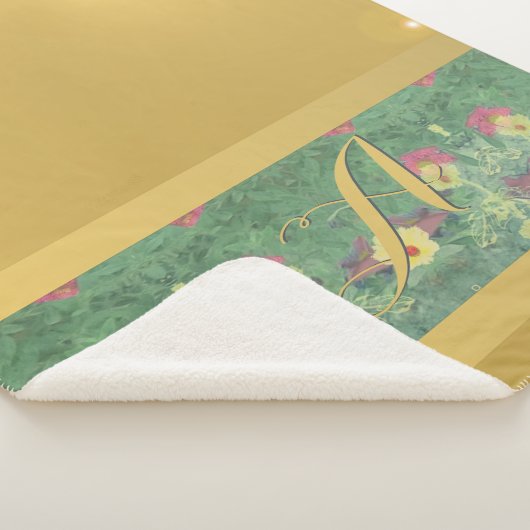 Floral Brass-like Monogram Sherpa Blanket Deken (3/4)