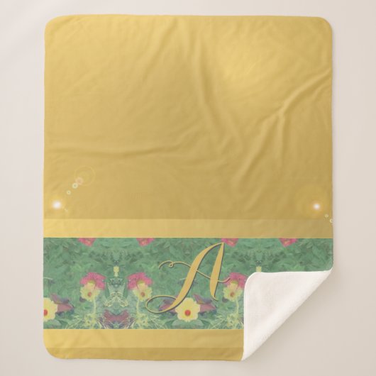 Floral Brass-like Monogram Sherpa Blanket Sherpa Deken (Voorkant)