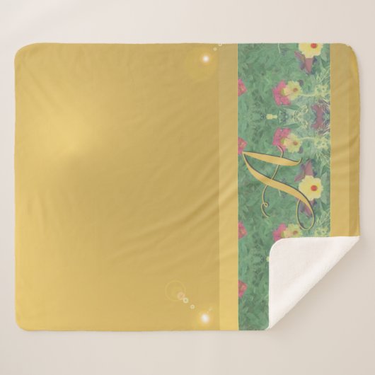 Floral Brass-like Monogram Sherpa Blanket Sherpa Deken (Voorkant (horizontaal))