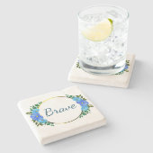 Floral Brave Blue-tekst Eenvoudige aanmoediging Stenen Onderzetter (Zijkant)