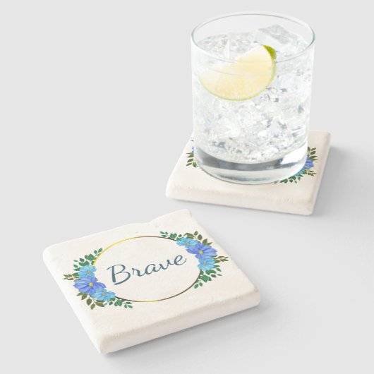 Floral Brave Blue-tekst Eenvoudige aanmoediging Stenen Onderzetter (Zijkant)