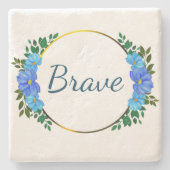 Floral Brave Blue-tekst Eenvoudige aanmoediging Stenen Onderzetter (Voorkant)