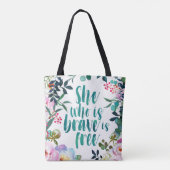 Floral Brave Free Feminine Quote Tote Bag (Achterkant)