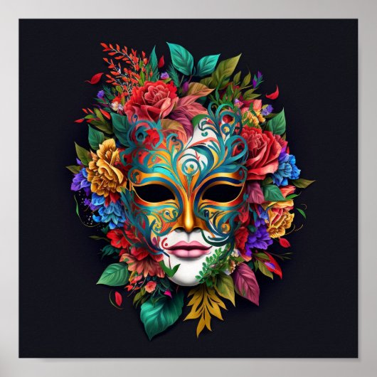 Floral Braziliaans carnival Masker Poster (Voorkant)
