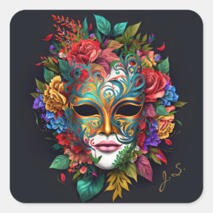 Floral Braziliaans carnival Masker Vierkante Sticker