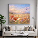 Floral Breeze - Pastel Painting Style Art Poster<br><div class="desc">Artwork of a wind swept field of flowers in a pastel painting style. This artwork captures the essence of a warm summer breeze through a vibrant meadow of red poppies and wild daisies, carrying delicate petals up into the sky. The soft, painterly texture and warm, golden light evoke a sense...</div>