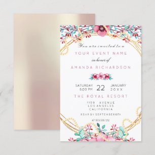 Floral Bridal Birthday Gold Pink Pearls Sweet Roos Kaart