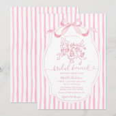 Floral Bridal Brunch Elegant Pink Stripe Bridal Kaart (Voorkant / Achterkant)
