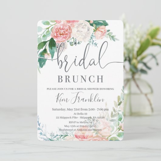 Floral Bridal Brunch Romantic Shower Invitation Aankondiging (Staand voorkant)