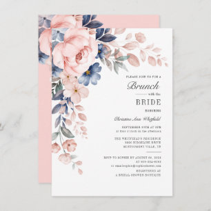 Floral Bridal Brunch Waterverf Pink Blue Flowers Kaart