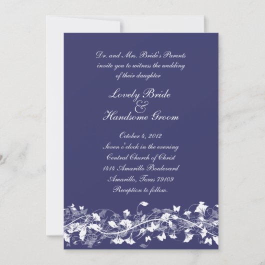 Floral Bridal Lace Navy Wedding Kaart (Voorkant)