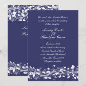 Floral Bridal Lace Navy Wedding Kaart (Voorkant / Achterkant)